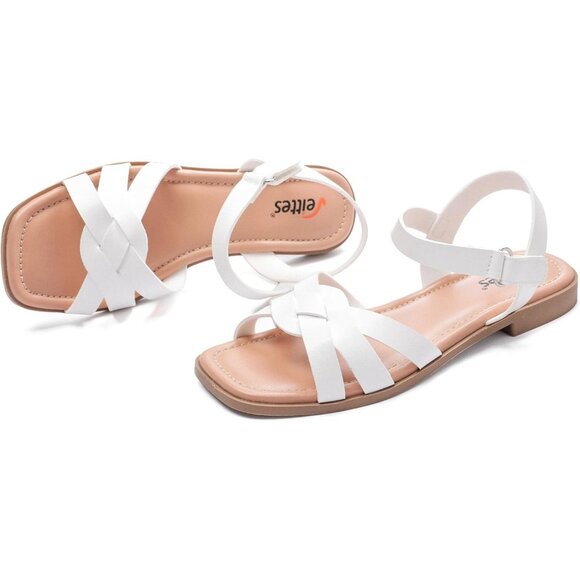 Women's White Flat Slide Sandals Casual Simple Strappy Slip On Shoes - Picture 2 of 6